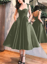 A-Line Satin Sweetheart Homecoming Dresses With Pockets-Ballbella