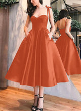 A-Line Satin Sweetheart Homecoming Dresses With Pockets-Ballbella