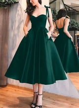 A-Line Satin Sweetheart Homecoming Dresses With Pockets-Ballbella