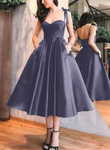 A-Line Satin Sweetheart Homecoming Dresses With Pockets-Ballbella