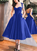 A-Line Satin Sweetheart Homecoming Dresses With Pockets-Ballbella