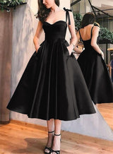 A-Line Satin Sweetheart Homecoming Dresses With Pockets-Ballbella