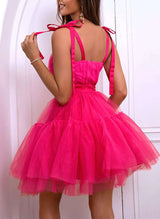 A-Line Scoop Neck Sleeveless Short/Mini Tulle Homecoming Dresses-Ballbella