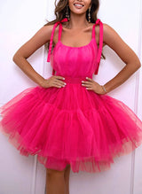 A-Line Scoop Neck Sleeveless Short/Mini Tulle Homecoming Dresses-Ballbella