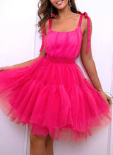 A-Line Scoop Neck Sleeveless Short/Mini Tulle Homecoming Dresses-Ballbella