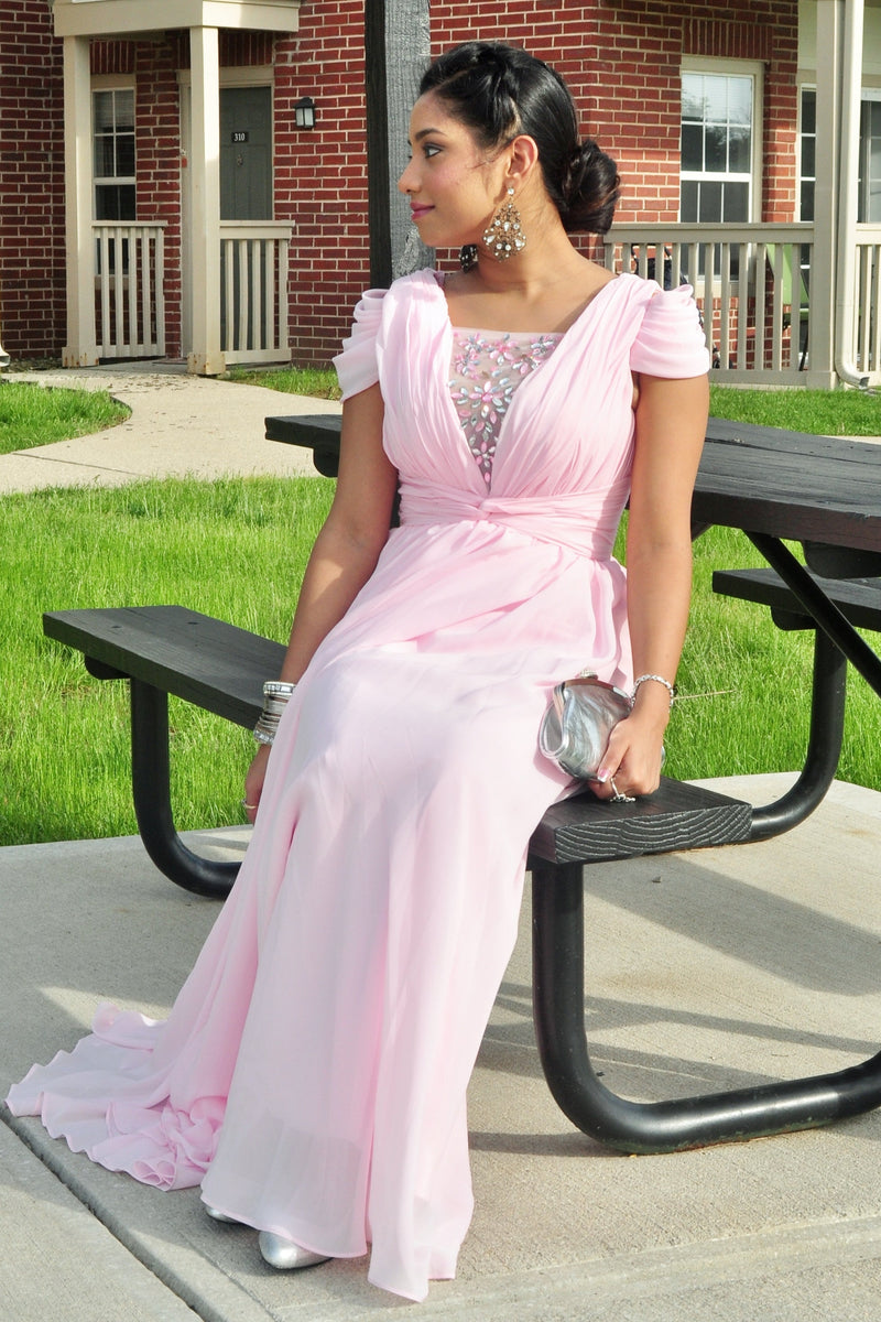 A-line Short sleeve Floor Length Chiffon Lace Evening Dress A-line Short sleeve Floor Length Chiffon Lace Evening Dress