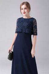 A-Line Short sleeves Jewel Lace Floor Length Casual mother's dress-Ballbella