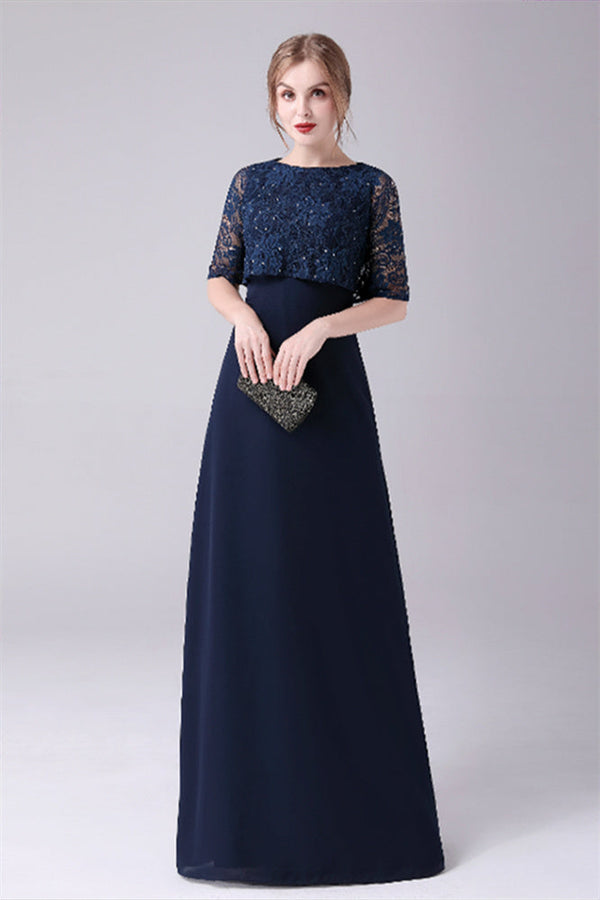 A-Line Short sleeves Jewel Lace Floor Length Casual mother's dress