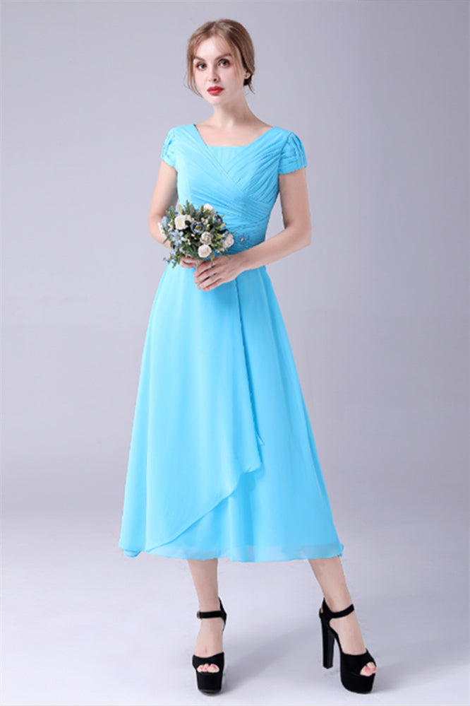 A-Line Short sleeves Square Sequined Knee-length Applique mother's dress-Ballbella