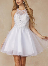 A-Line Sleeveless Lace/Tulle Homecoming Dresses With Appliques Lace-Ballbella