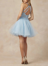 A-Line Sleeveless Lace/Tulle Homecoming Dresses With Appliques Lace-Ballbella
