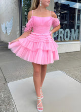 A-Line Sleeveless Short/Mini Tulle Homecoming Dresses-Ballbella