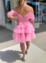 A-Line Sleeveless Short/Mini Tulle Homecoming Dresses-Ballbella