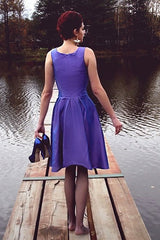 A-line Small Round Collar Knee Length Charmuse Bridesmaid Dress-Ballbella