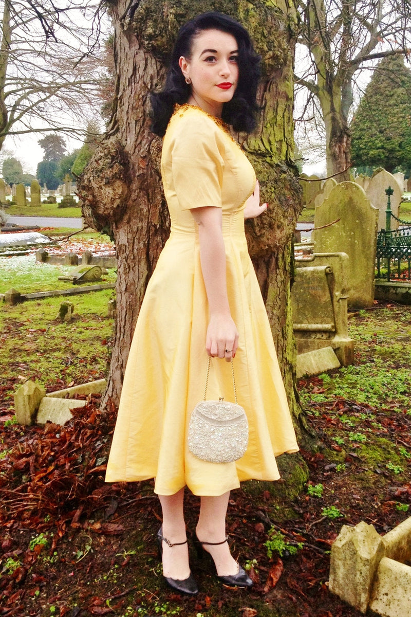 A-line Small Round Collar Tea Length Charmuse Beaded Prom Dress A-line Small Round Collar Tea Length Charmuse Beaded Prom Dress