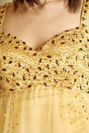 A-line Spaghetti Strap Knee Length Tulle Rhinestone Prom Dress-Ballbella