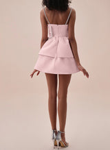 A-Line Square Neckline Short/Mini Satin Homecoming Dresses With Bow(s)-Ballbella