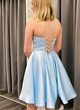 A-line Square Neckline Sleeveless Satin Short/Mini Homecoming Dress-Ballbella