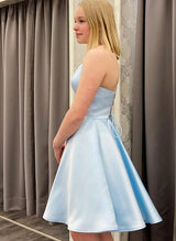 A-line Square Neckline Sleeveless Satin Short/Mini Homecoming Dress-Ballbella