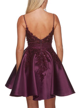 A-Line Square Neckline Sleeveless Short/Mini Lace/Satin Homecoming Dresses-Ballbella
