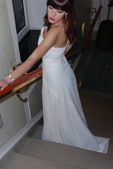 A-line Strapless Floor Length Chiffon Front Slit Rhinestone Wedding Dress-Ballbella