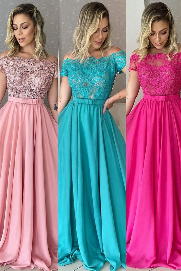 A-line Strapless Floor-length Lace Sleeveless Prom Dress-Ballbella