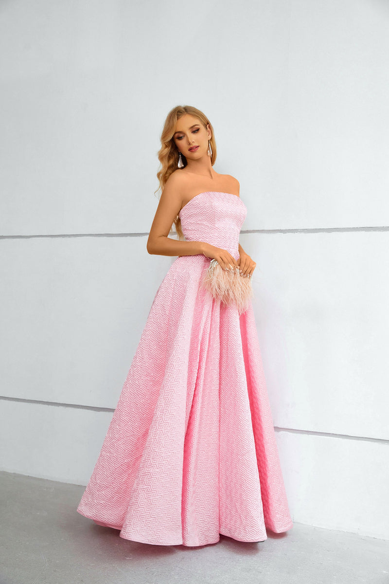 A-line Strapless Floor-length Sleeveless Open Back Modest Prom Dress-Ballbella