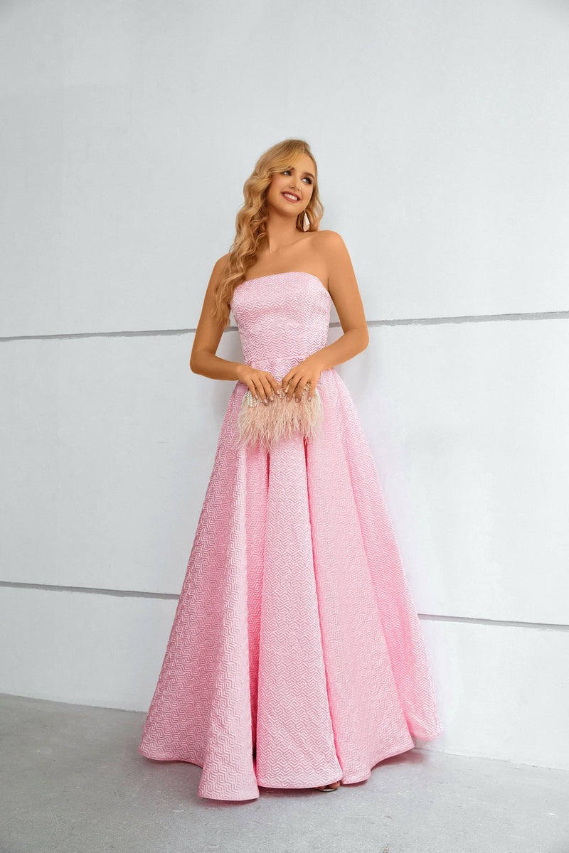 A-line Strapless Floor-length Sleeveless Open Back Modest Prom Dress-Ballbella