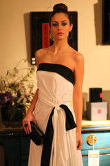 A-line Strapless Front Slit Floor Length Bicolor Chiffon Evening Dress-Ballbella