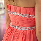 A-line Strapless Hi-low Length Chiffon Paillette Prom Dress-Ballbella