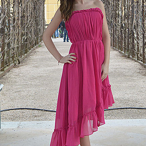 A-line Strapless High-low Length Chiffon Backless Prom Dress