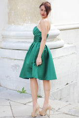 A-line Strapless Knee Length Charmuse Sleeveless Bridesmaid Dress-Ballbella