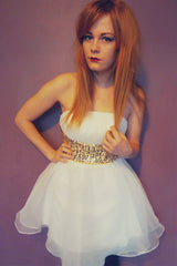 A-line Strapless Knee Length Organza Belt Sleeveless Homecoming Dress-Ballbella