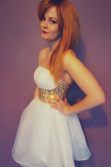 A-line Strapless Knee Length Organza Belt Sleeveless Homecoming Dress-Ballbella