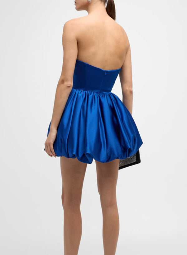 satin hoco dresses mini A-Line Satin Strapless Mini Green Homecoming Dress