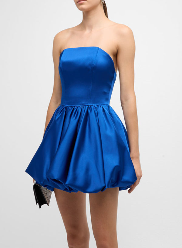 A-Line Strapless Sleeveless Short/Mini Satin Homecoming Dresses  Ballbella