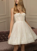 A-Line Strapless Sleeveless Short/Mini Sequined Homecoming Dresses-Ballbella