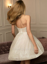 A-Line Strapless Sleeveless Short/Mini Sequined Homecoming Dresses-Ballbella