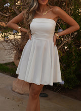 A-Line Strapless Sleeveless Short/Mini Silk Like Satin Homecoming Dresses-Ballbella