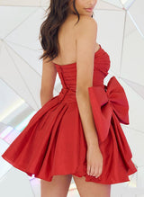 A-Line Strapless Sleeveless Short/Mini Taffeta Homecoming Dresses With Bow(s)-Ballbella