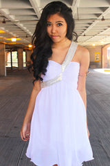 A-line Sweetheart Diagonal Strap Floor Length Chiffon Paillette Prom Dress-Ballbella