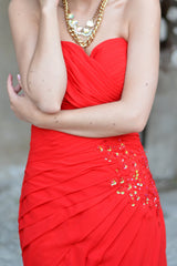 A-line Sweetheart Floor Length Chapel Chiffon Rhinestone Prom Dress-Ballbella