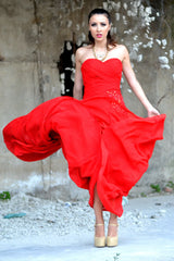 A-line Sweetheart Floor Length Chapel Chiffon Rhinestone Prom Dress-Ballbella