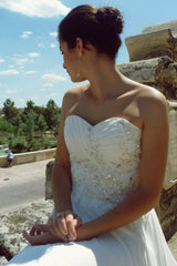 A-line Sweetheart Floor Length Chiffon Beaded Wedding Dress-Ballbella