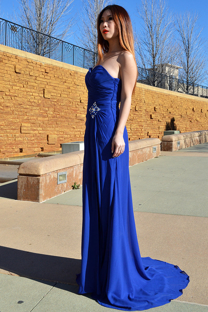 A-line Sweetheart Floor Length Chiffon Front Slit Rhinestone Prom Dress-Ballbella