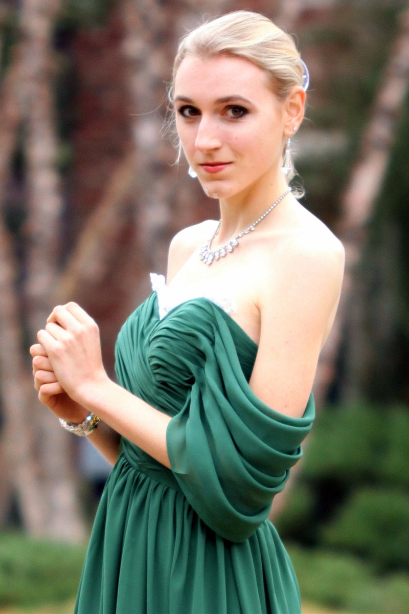 A-line Sweetheart Floor Length Chiffon Lace Backless Prom Dress-Ballbella