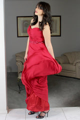 A-line Sweetheart Floor Length Chiffon Rhinestone Prom Dress-Ballbella