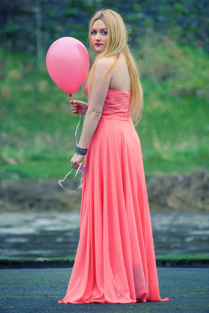 A-line Sweetheart Floor Length Chiffon Rhinestone Prom Dress-Ballbella