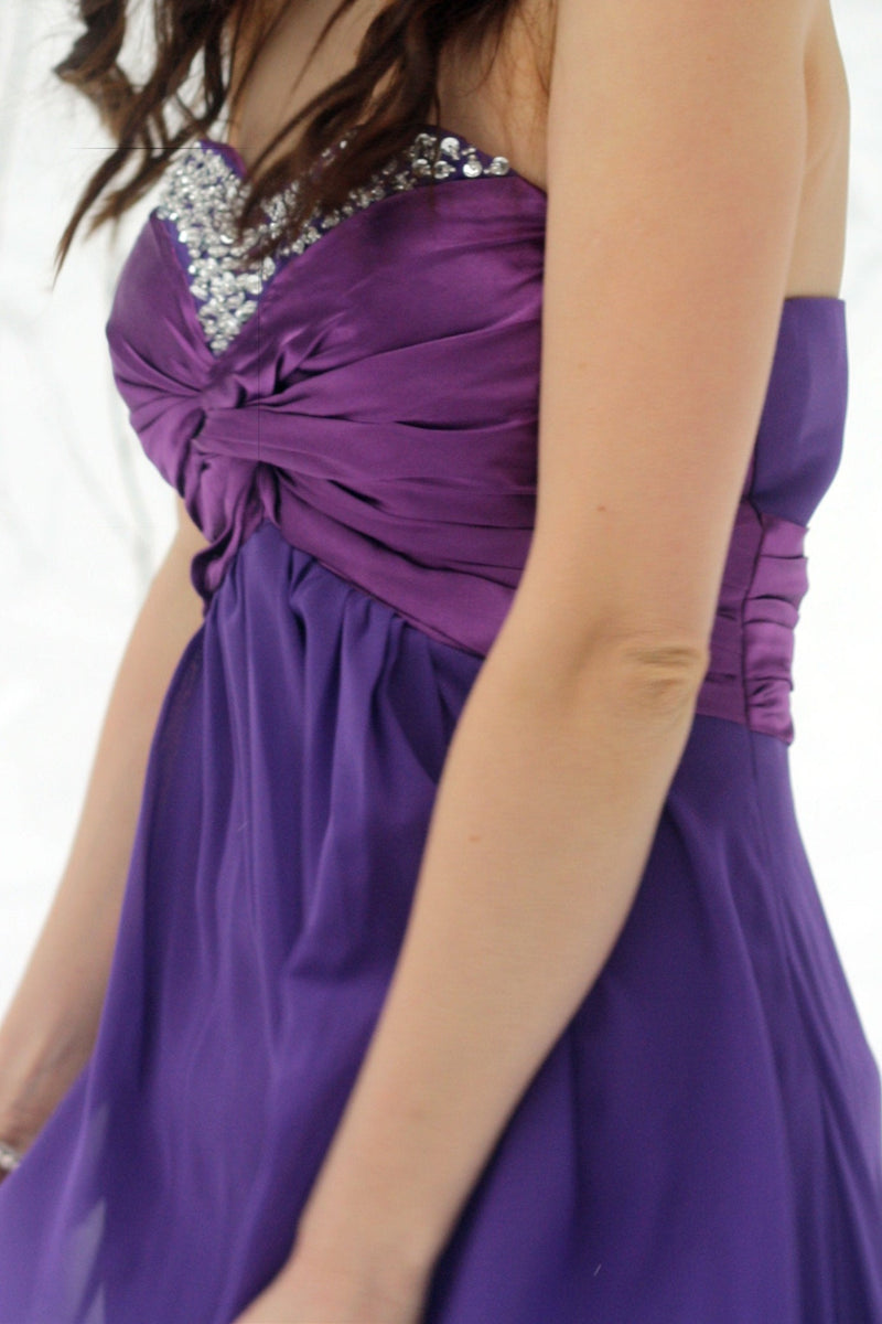 A-line Sweetheart Floor Length Chiffon Rhinestone Prom Dress-Ballbella