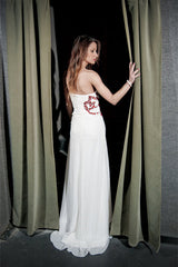 A-line Sweetheart Floor Length Chiffon Rhinestone Wedding Dress-Ballbella